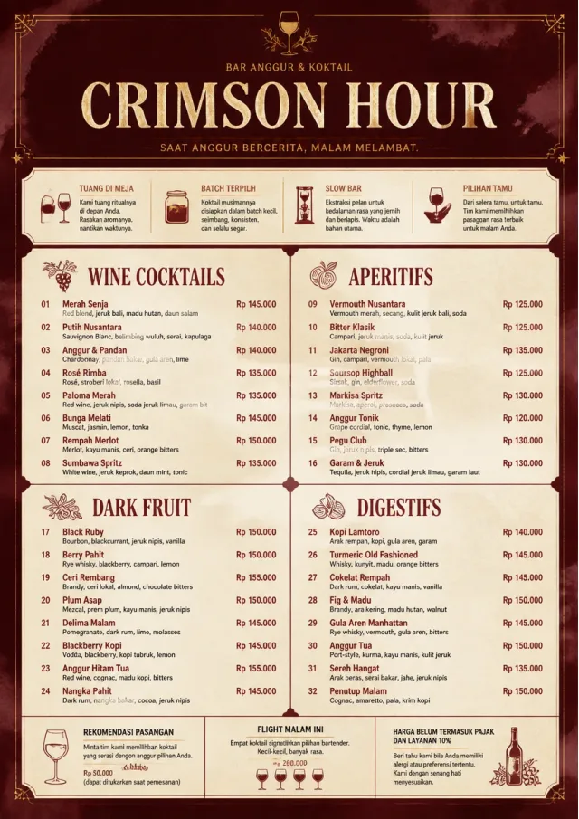 Burgundy Wine cocktail-menu menu template preview