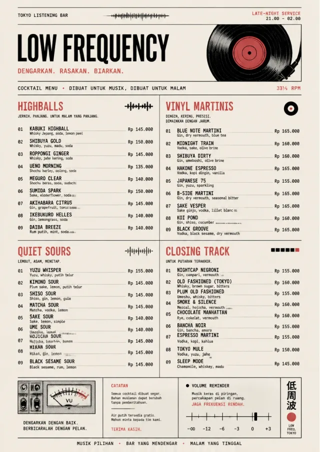 Tokyo Listening Bar cocktail-menu menu template preview