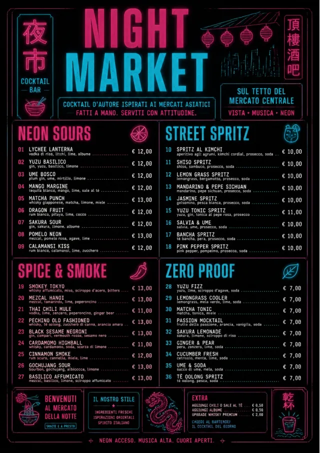 Neon Night Market cocktail-menu menu template preview