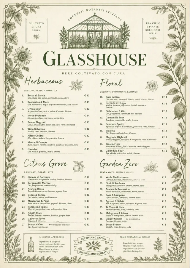 Botanical Glasshouse cocktail-menu menu template preview
