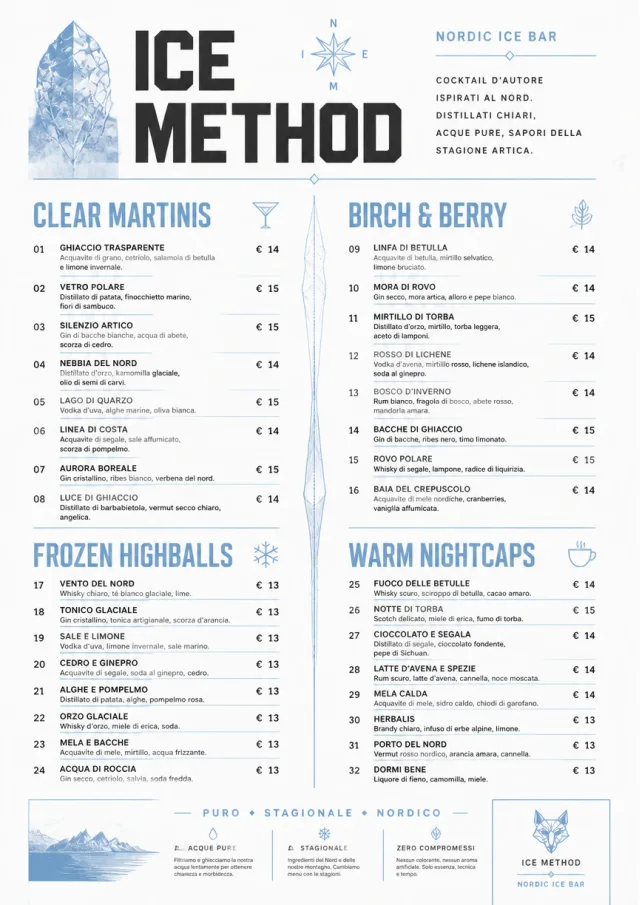 Nordic Ice Bar cocktail-menu menu template preview