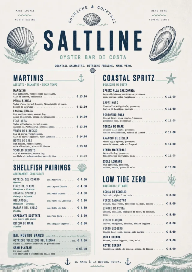 Coastal Oyster Bar cocktail-menu menu template preview