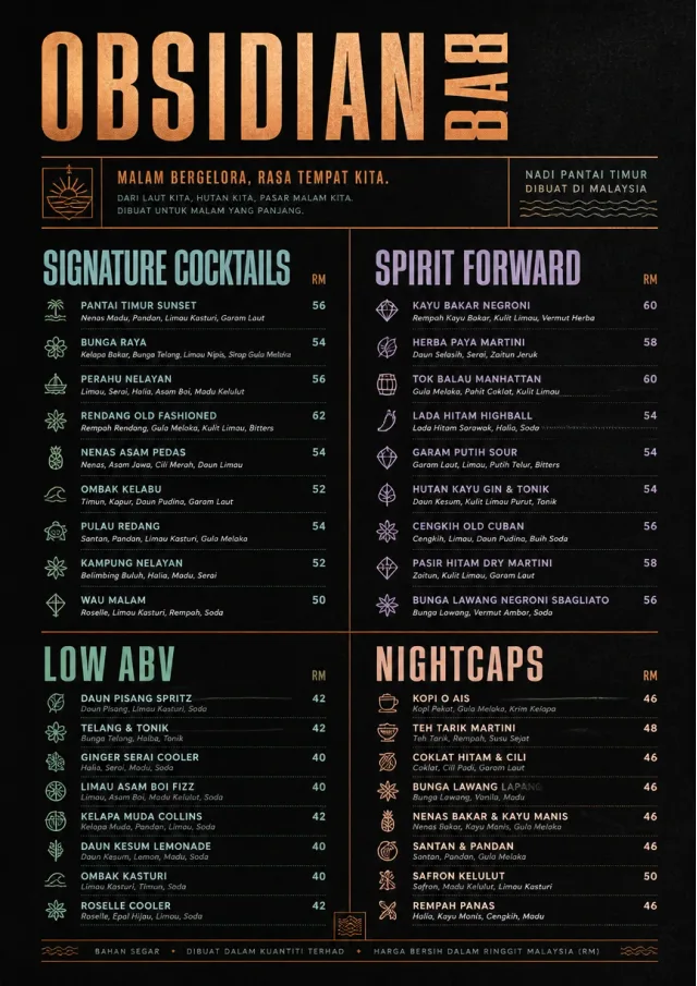 High-End Dark Mode cocktail-menu menu template preview