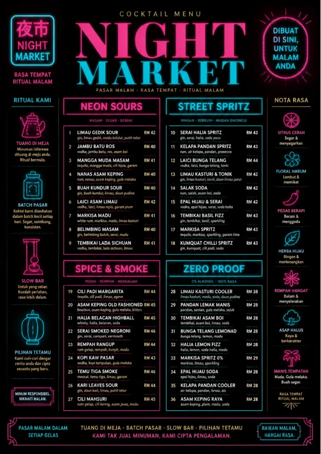 Neon Night Market cocktail-menu menu template preview