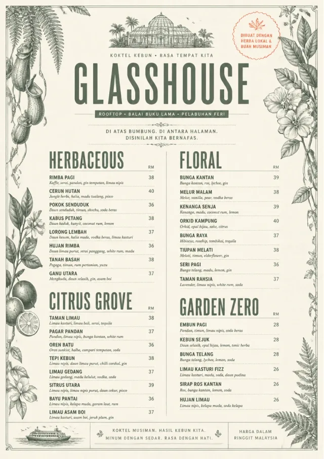 Botanical Glasshouse cocktail-menu menu template preview