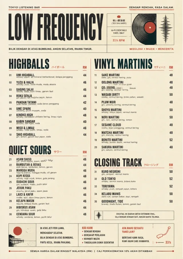 Tokyo Listening Bar cocktail-menu menu template preview