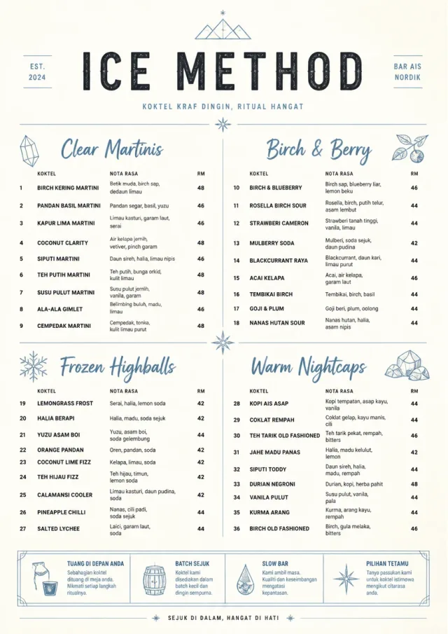 Nordic Ice Bar cocktail-menu menu template preview