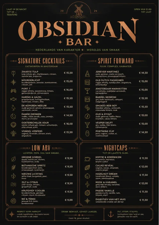 High-End Dark Mode cocktail-menu menu template preview