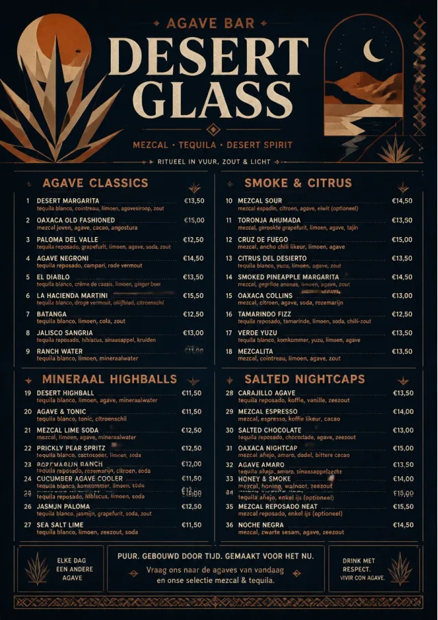 Desert Agave cocktail-menu menu template preview