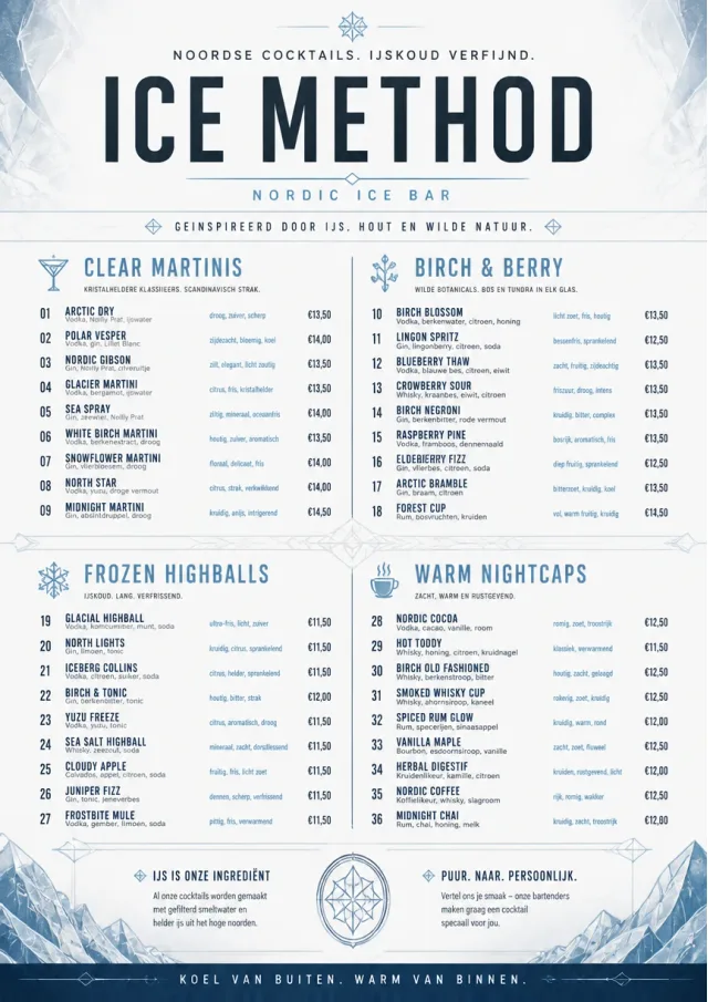 Nordic Ice Bar cocktail-menu menu template preview