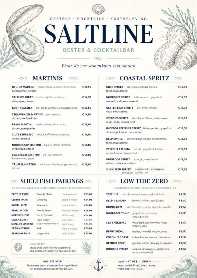 Coastal Oyster Bar cocktail-menu menu template preview