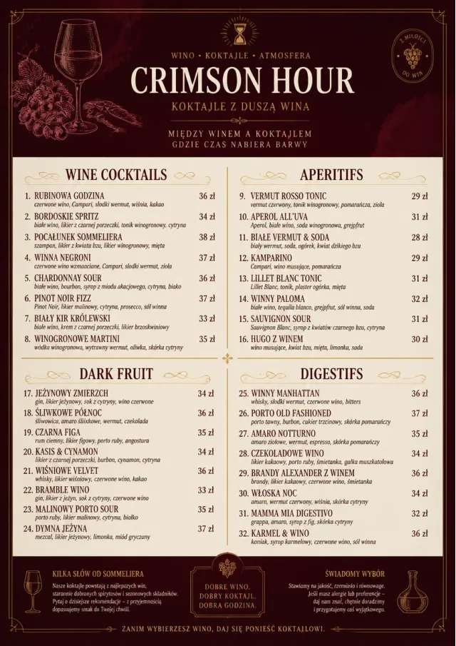 Burgundy Wine cocktail-menu menu template preview