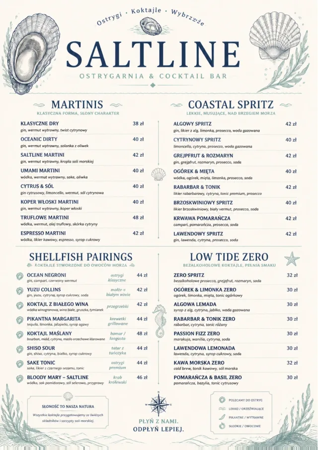 Coastal Oyster Bar cocktail-menu menu template preview
