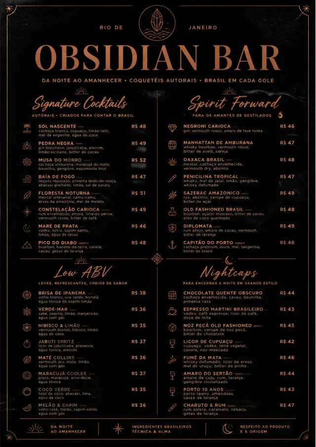 High-End Dark Mode cocktail-menu menu template preview