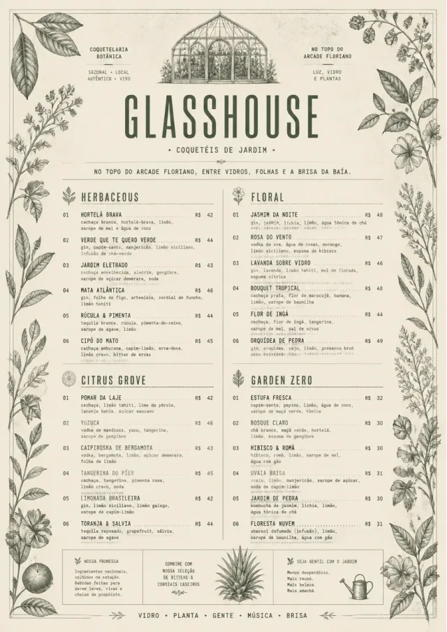Botanical Glasshouse cocktail-menu menu template preview