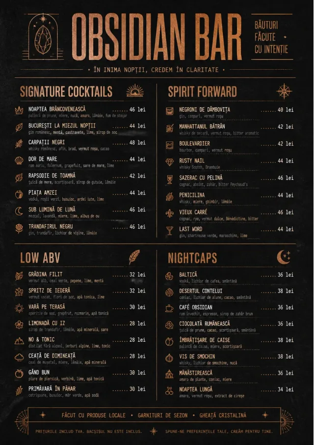 High-End Dark Mode cocktail-menu menu template preview