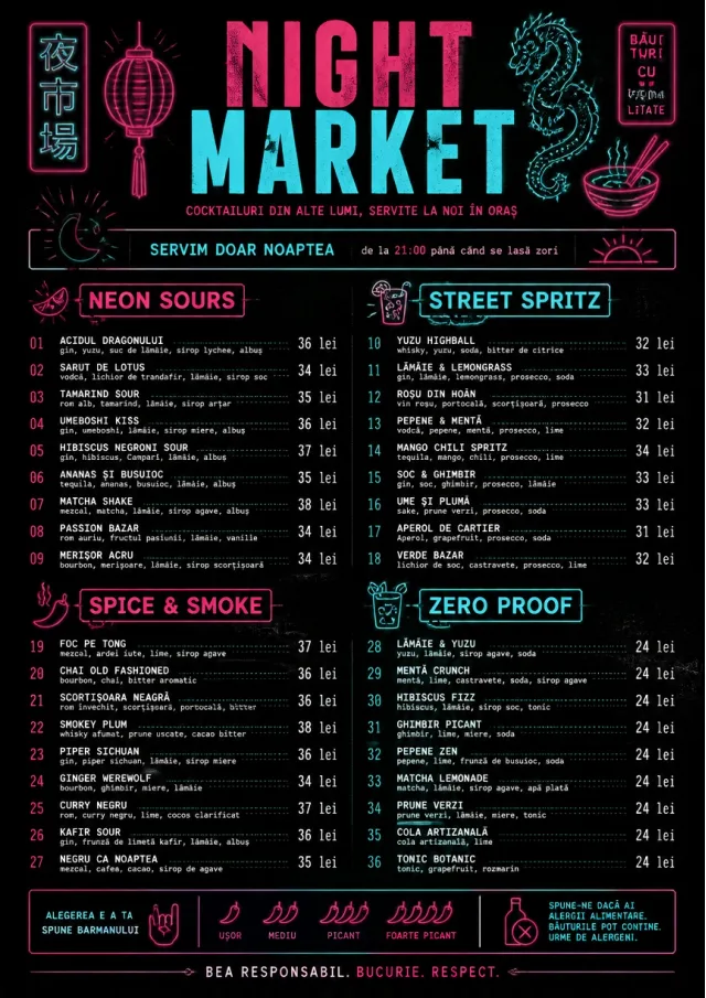 Neon Night Market cocktail-menu menu template preview