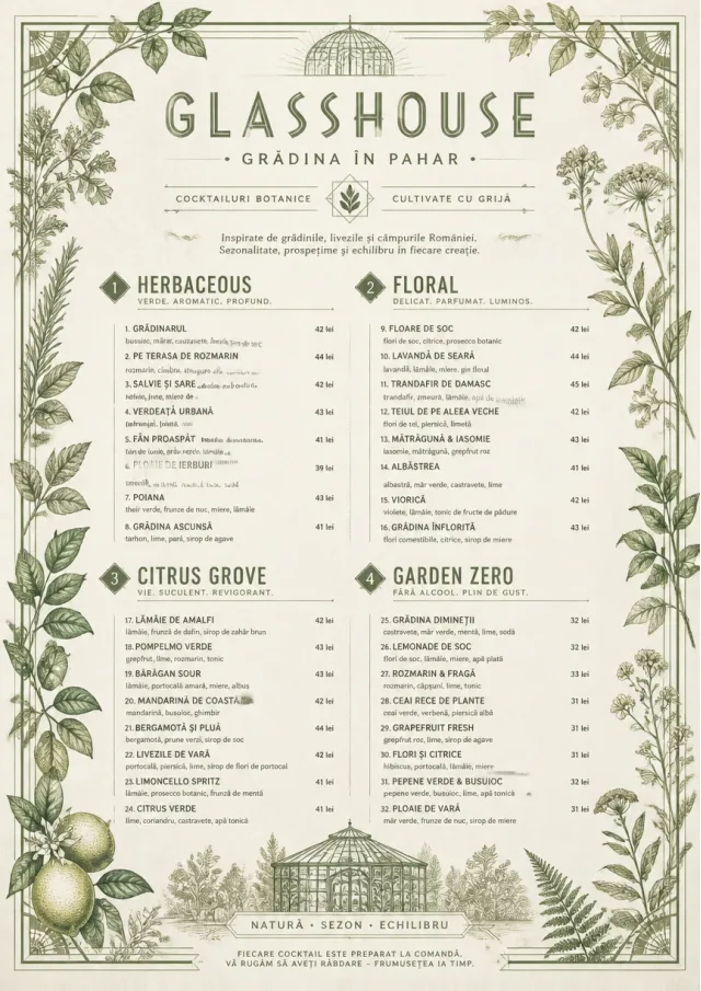 Botanical Glasshouse cocktail-menu menu template preview