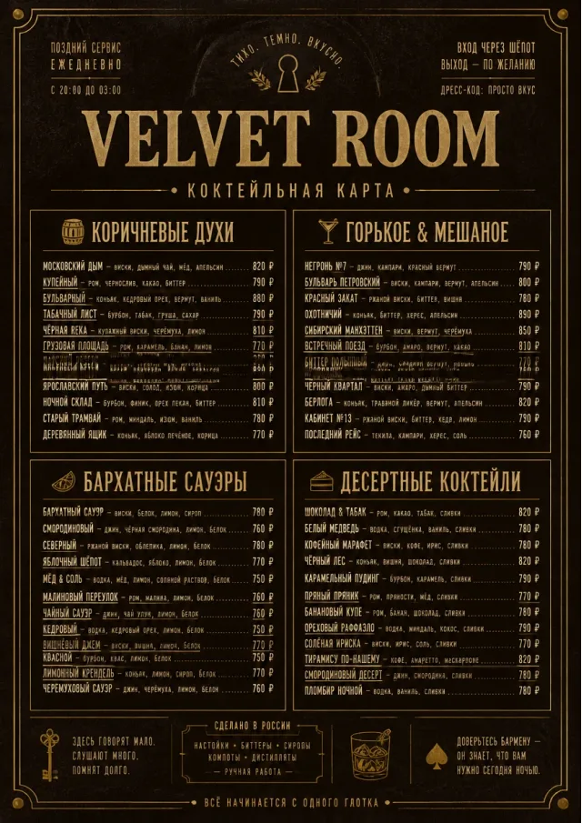 Speakeasy Leather cocktail-menu menu template preview