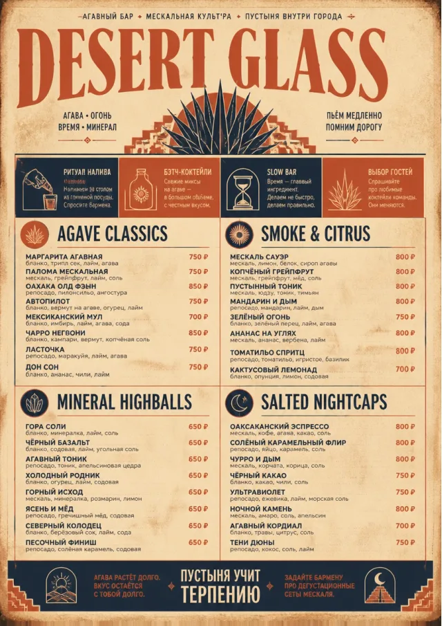Desert Agave cocktail-menu menu template preview