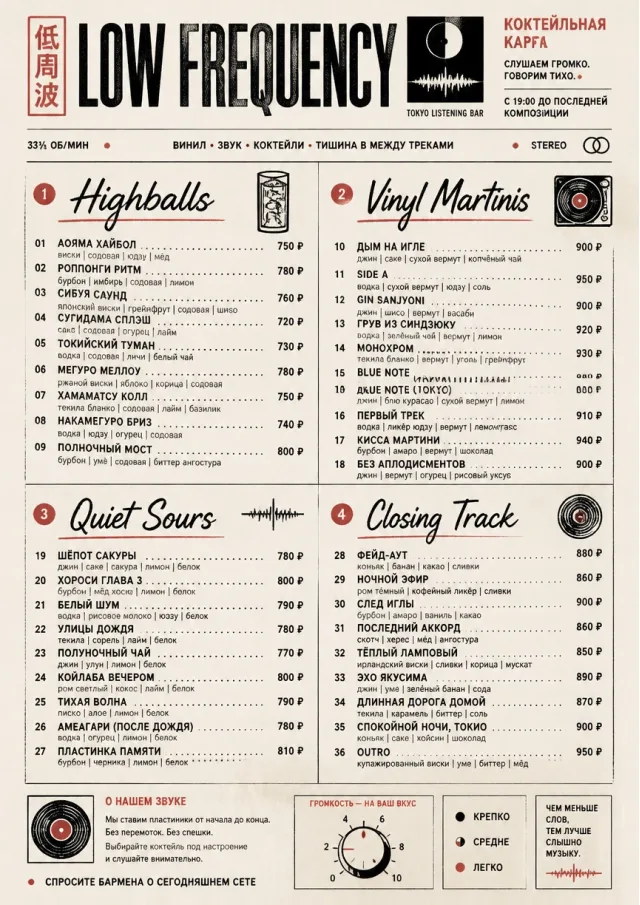 Tokyo Listening Bar cocktail-menu menu template preview