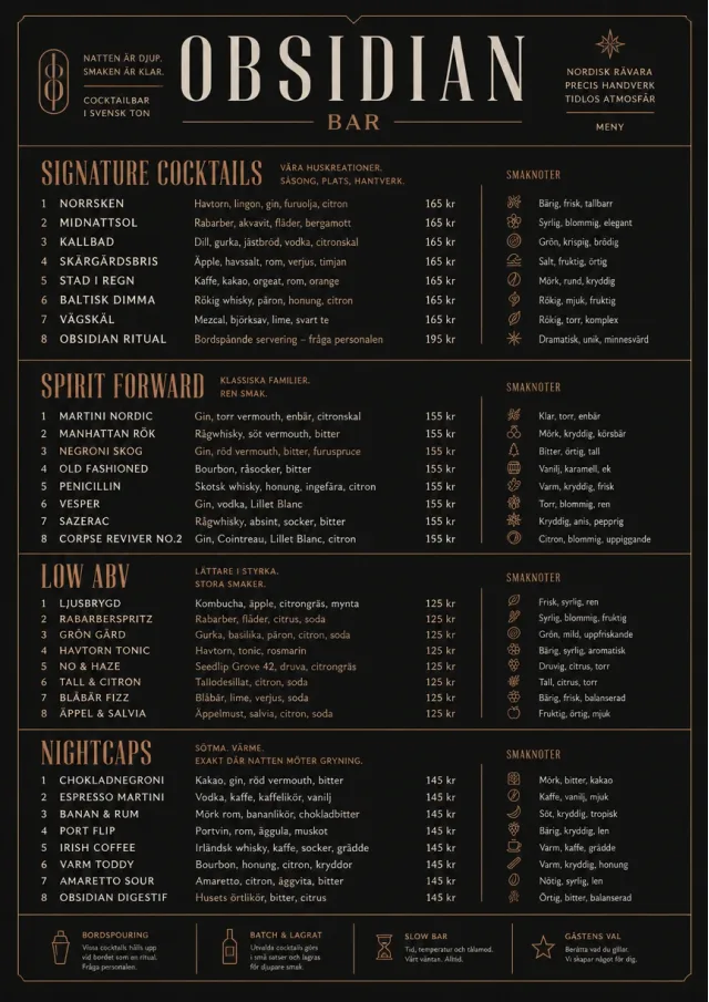 High-End Dark Mode cocktail-menu menu template preview