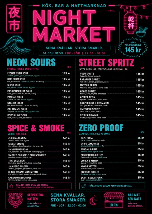 Neon Night Market cocktail-menu menu template preview