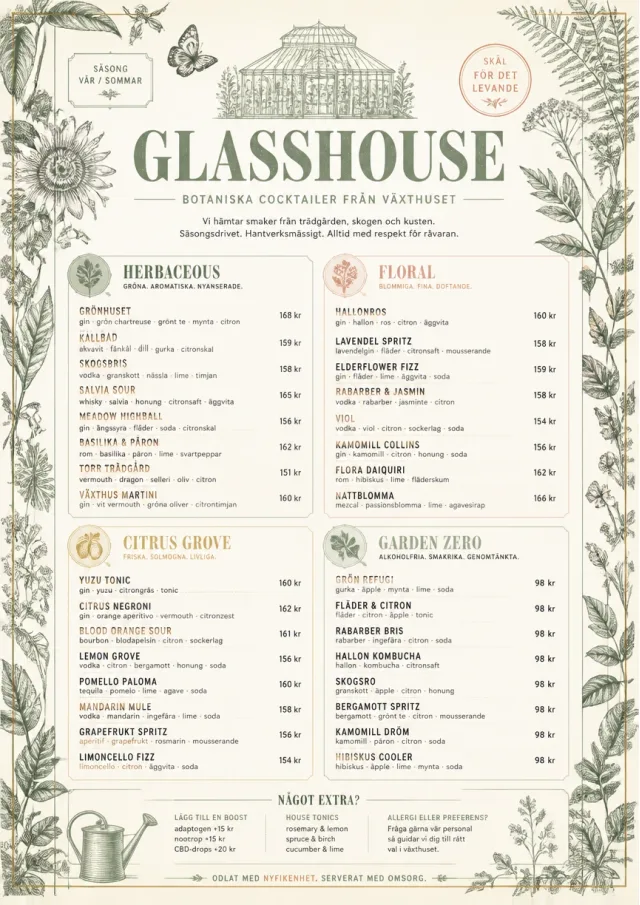 Botanical Glasshouse cocktail-menu menu template preview