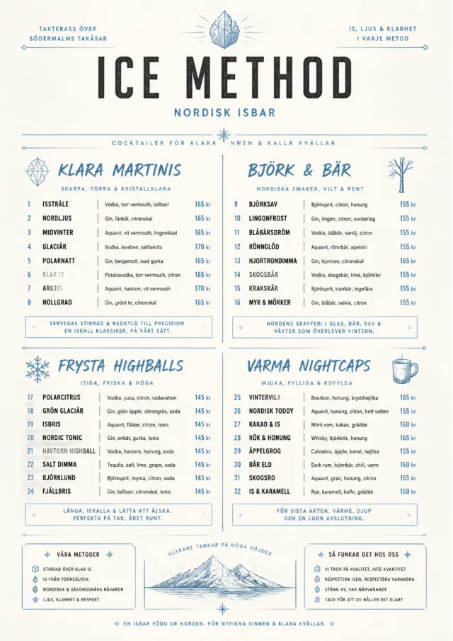 Nordic Ice Bar cocktail-menu menu template preview