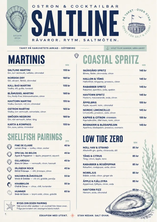 Coastal Oyster Bar cocktail-menu menu template preview
