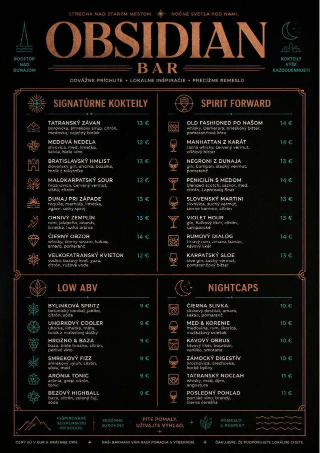 High-End Dark Mode cocktail-menu menu template preview