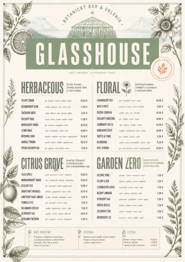 Botanical Glasshouse cocktail-menu menu template preview