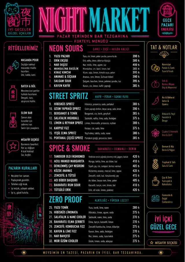 Neon Night Market cocktail-menu menu template preview