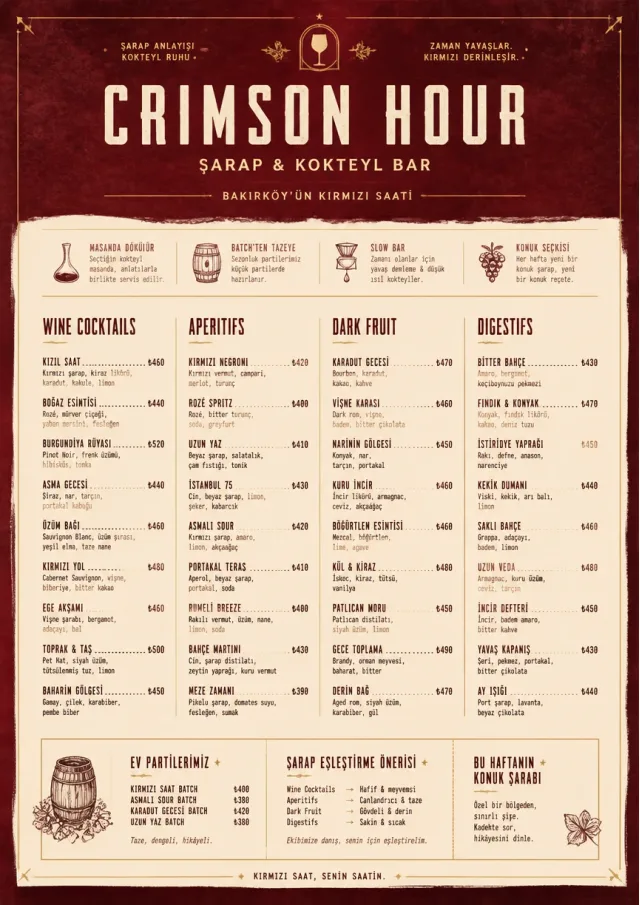 Burgundy Wine cocktail-menu menu template preview