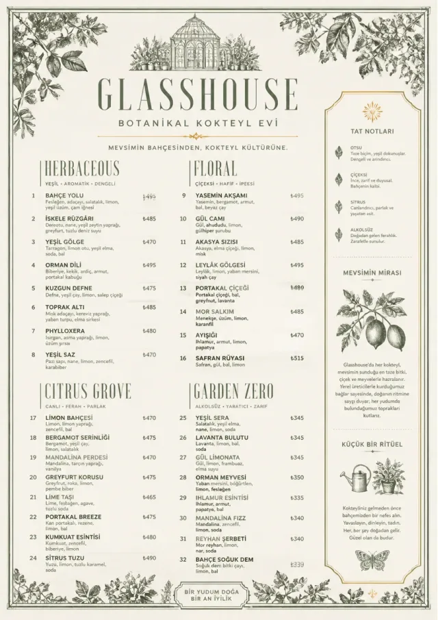 Botanical Glasshouse cocktail-menu menu template preview