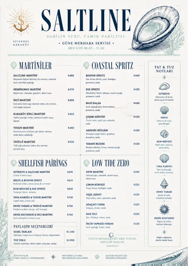 Coastal Oyster Bar cocktail-menu menu template preview