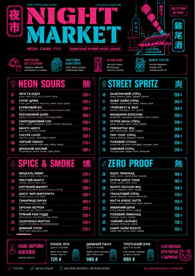 Neon Night Market cocktail-menu menu template preview