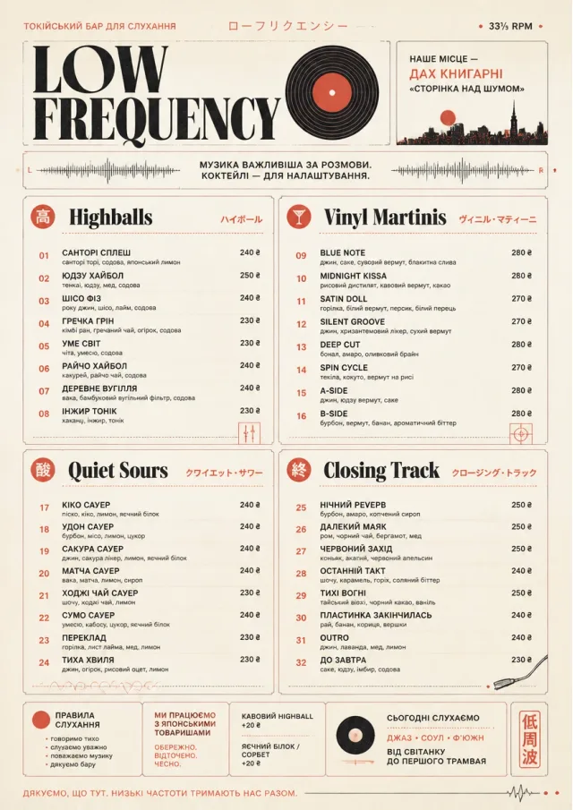 Tokyo Listening Bar cocktail-menu menu template preview