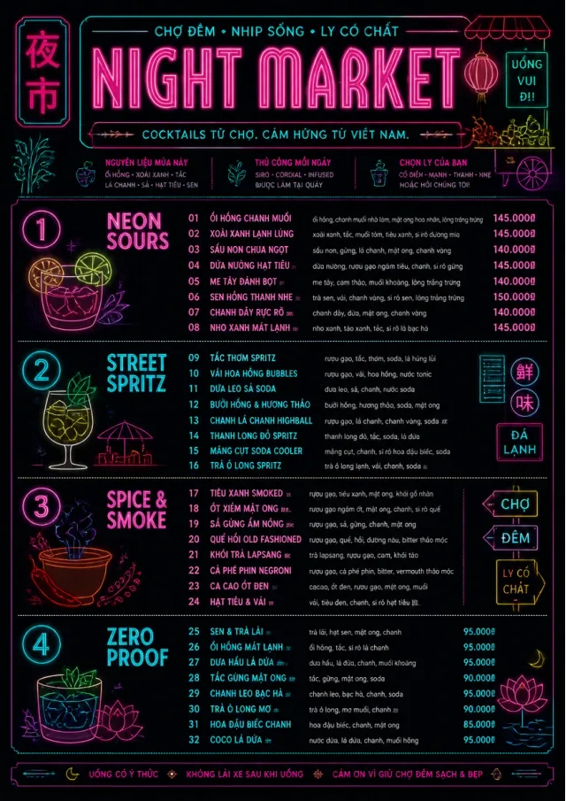 Neon Night Market cocktail-menu menu template preview