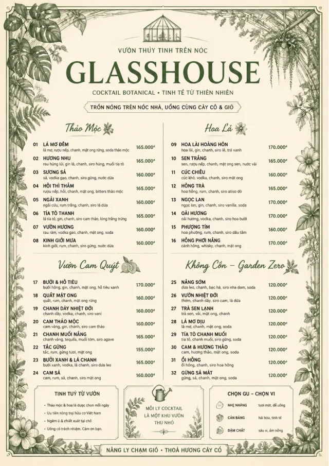 Botanical Glasshouse cocktail-menu menu template preview