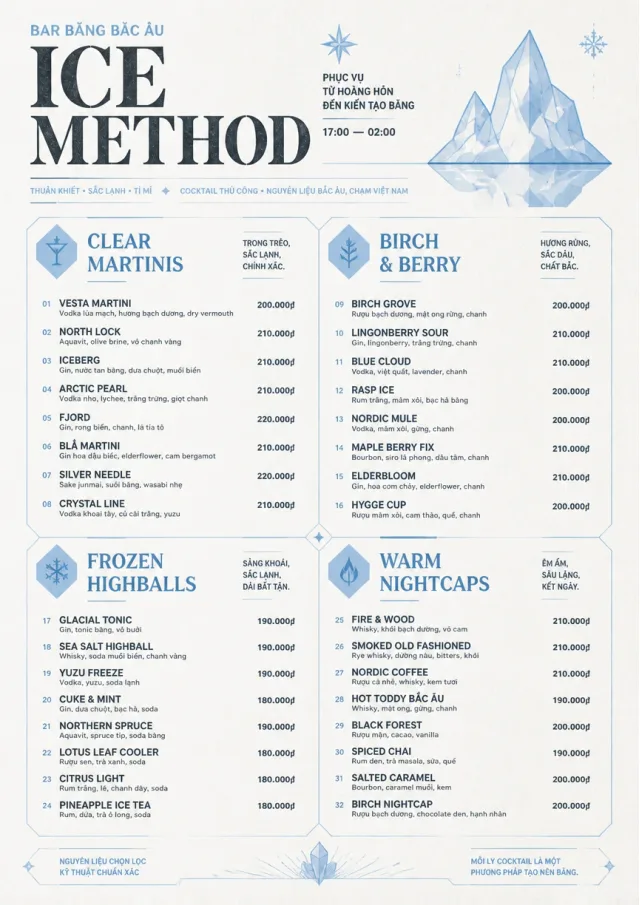Nordic Ice Bar cocktail-menu menu template preview