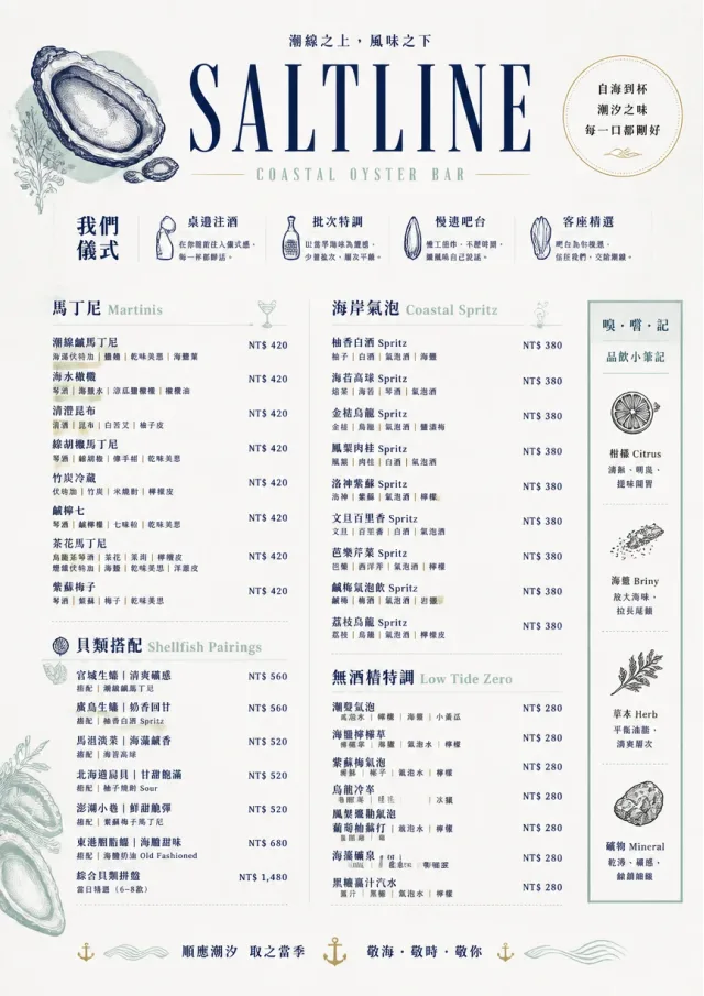 Coastal Oyster Bar cocktail-menu menu template preview