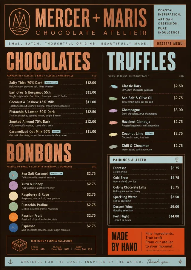Chocolate Atelier dessert-menu menu template preview