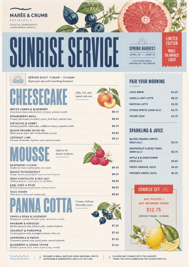Seasonal Pastry dessert-menu menu template preview