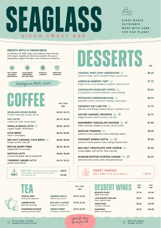Vegan Sweet Bar dessert-menu menu template preview