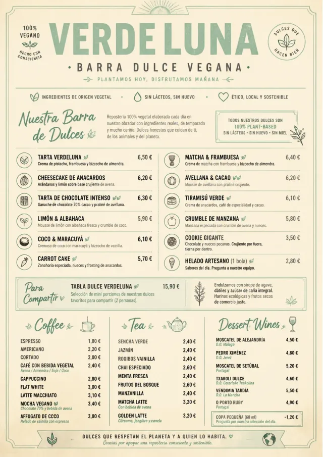 Vegan Sweet Bar dessert-menu menu template preview