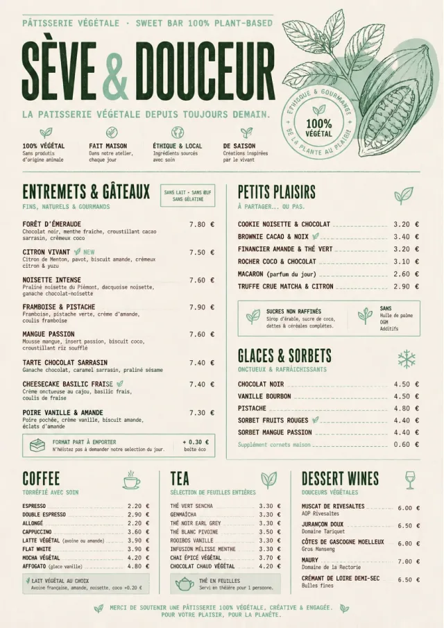 Vegan Sweet Bar dessert-menu menu template preview