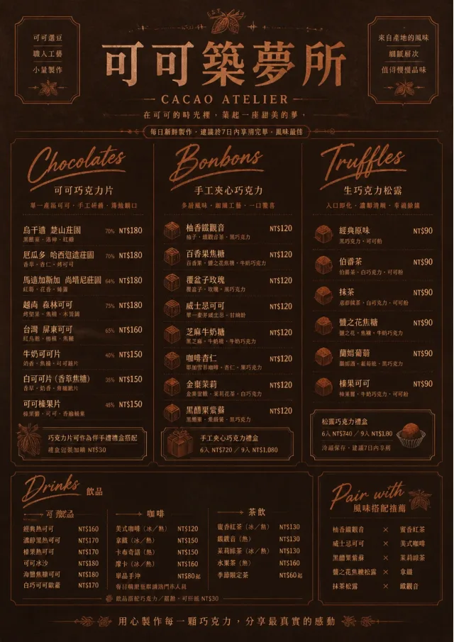 Chocolate Atelier dessert-menu menu template preview