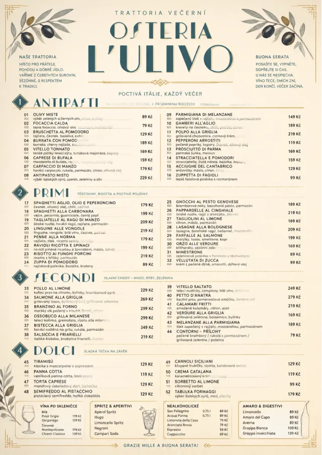 Trattoria Evening dinner-menu menu template preview