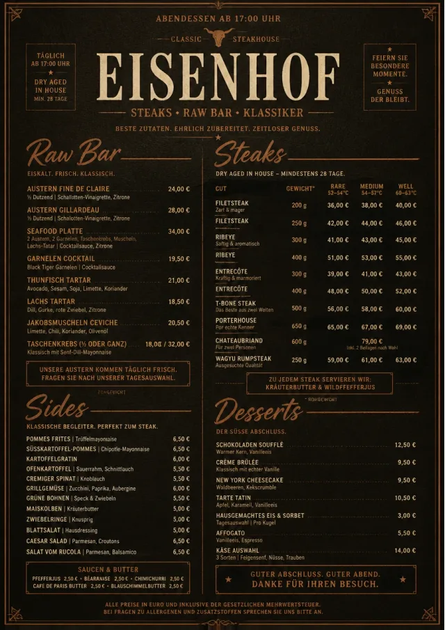 Classic Steakhouse dinner-menu menu template preview
